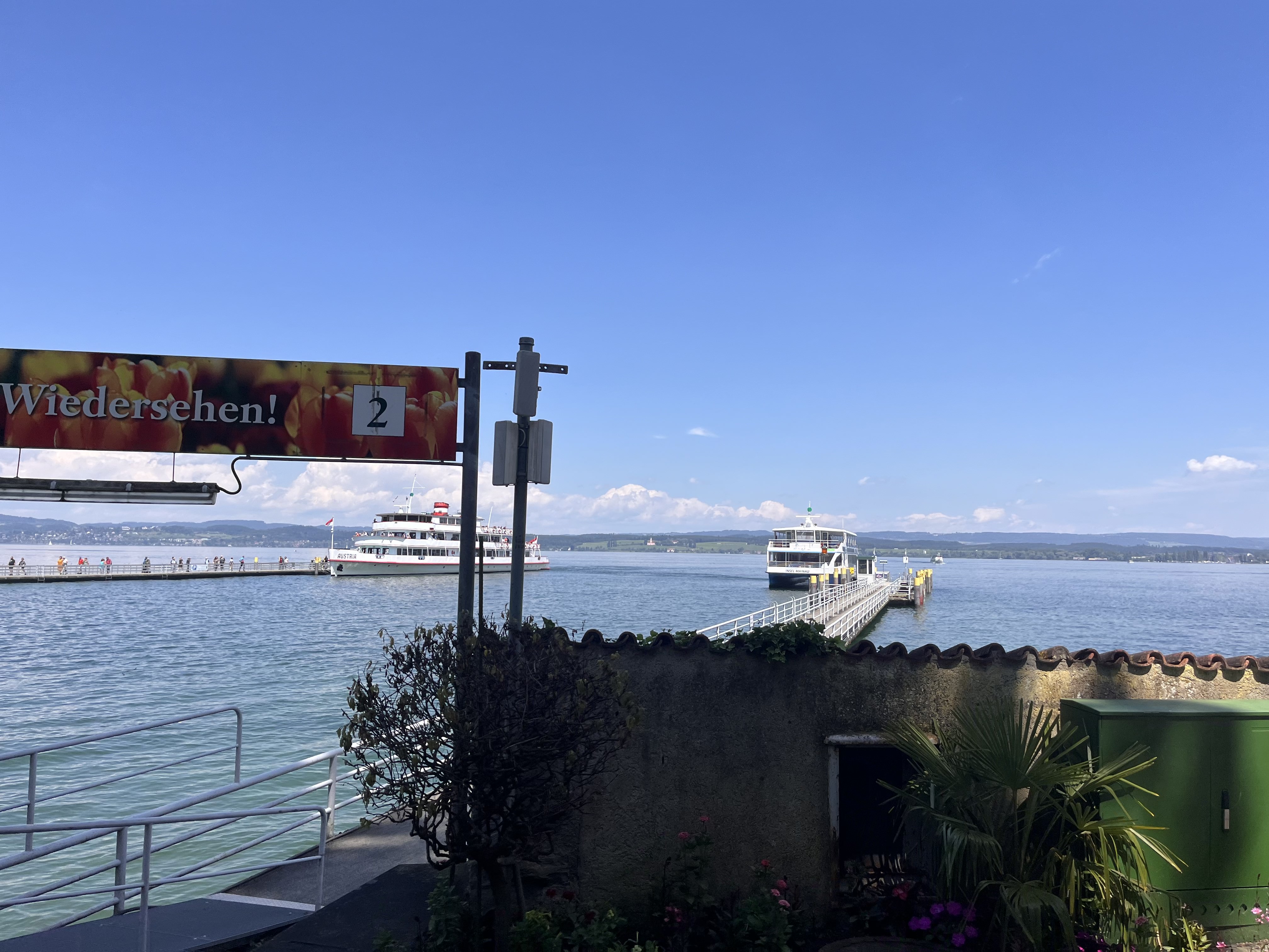 Die MS Mainau fährt auf den Anleger der Mainau zu