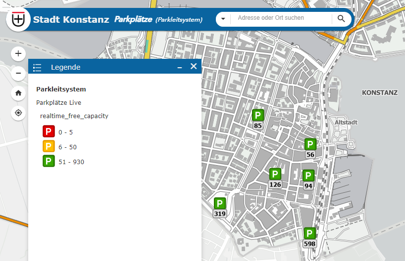 Karte Parkleitsystem Markierung freie Plätze