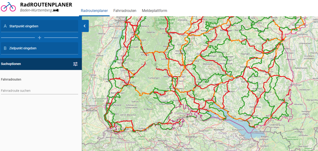 Karte Rad Routenplaner Baden Württemberg