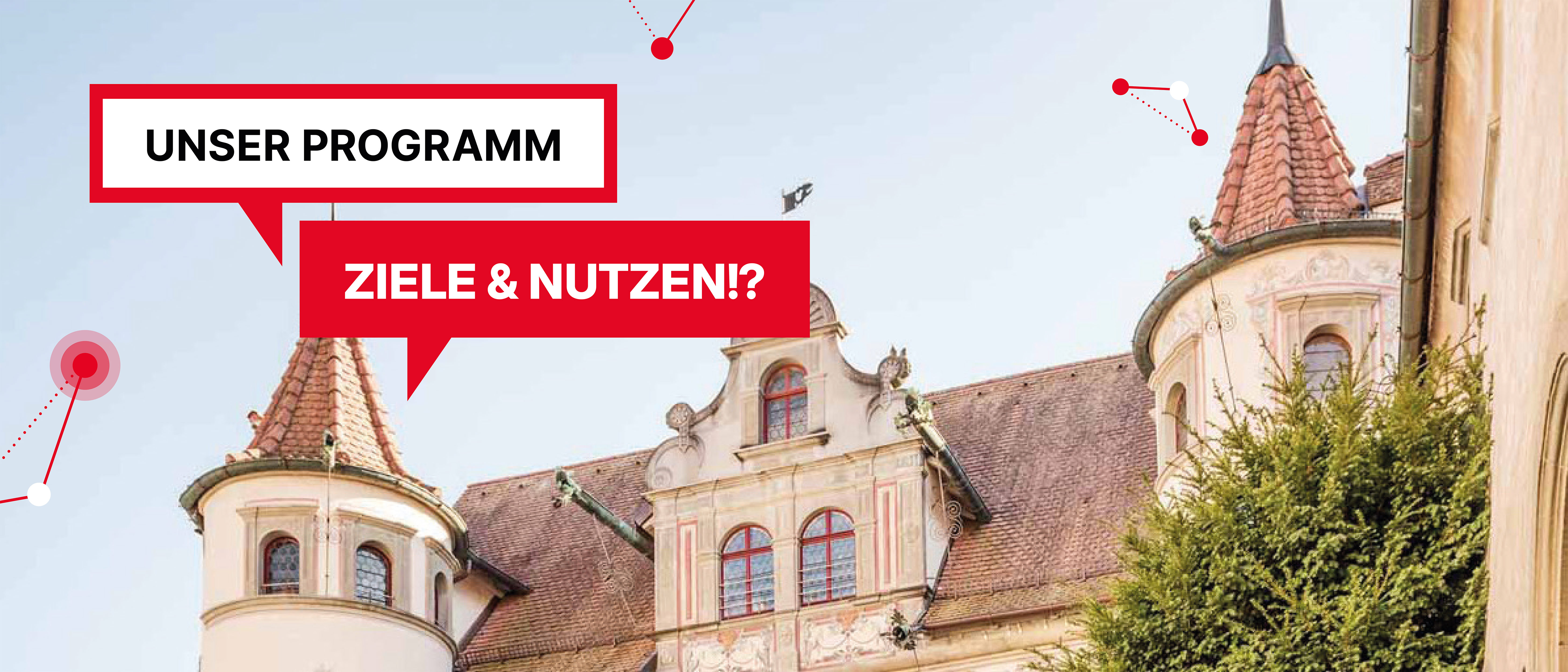 Header Bild Rathaus mit Sprechblasen Unser Programm 